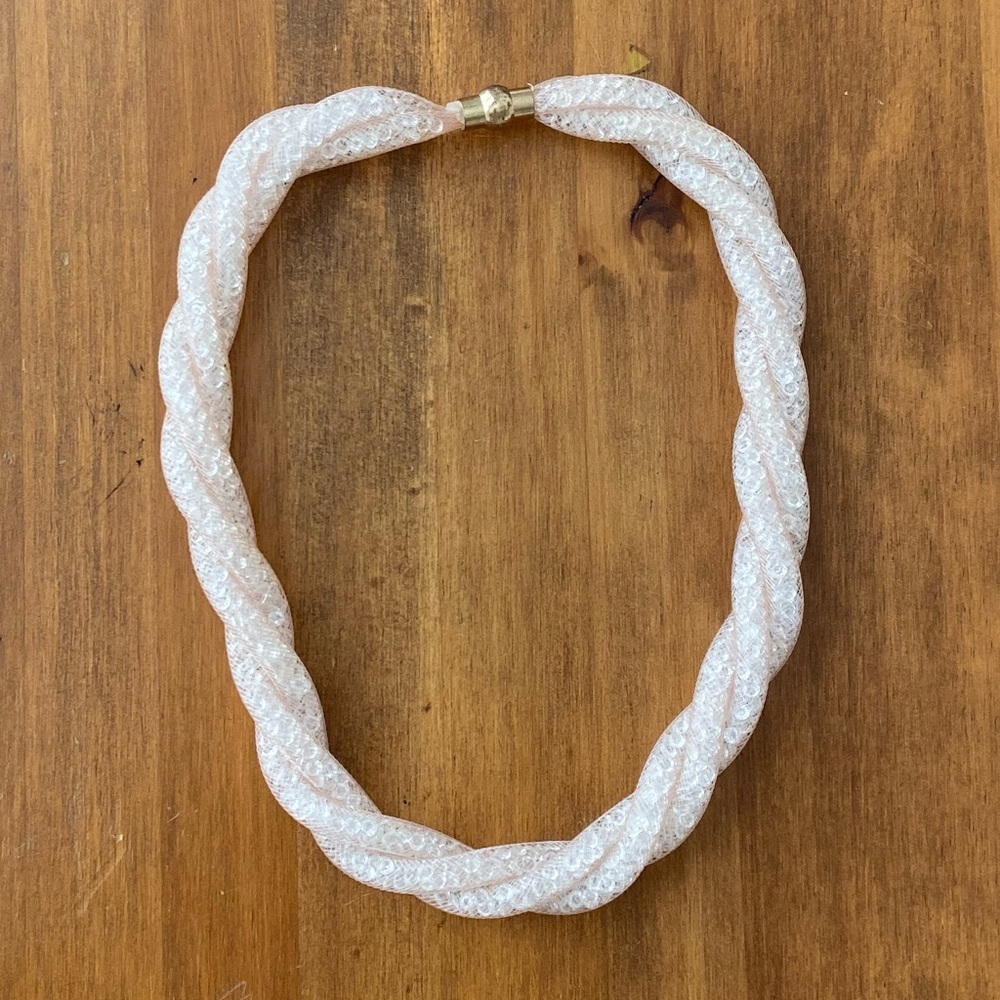 Pink mesh rope crystal choker necklace